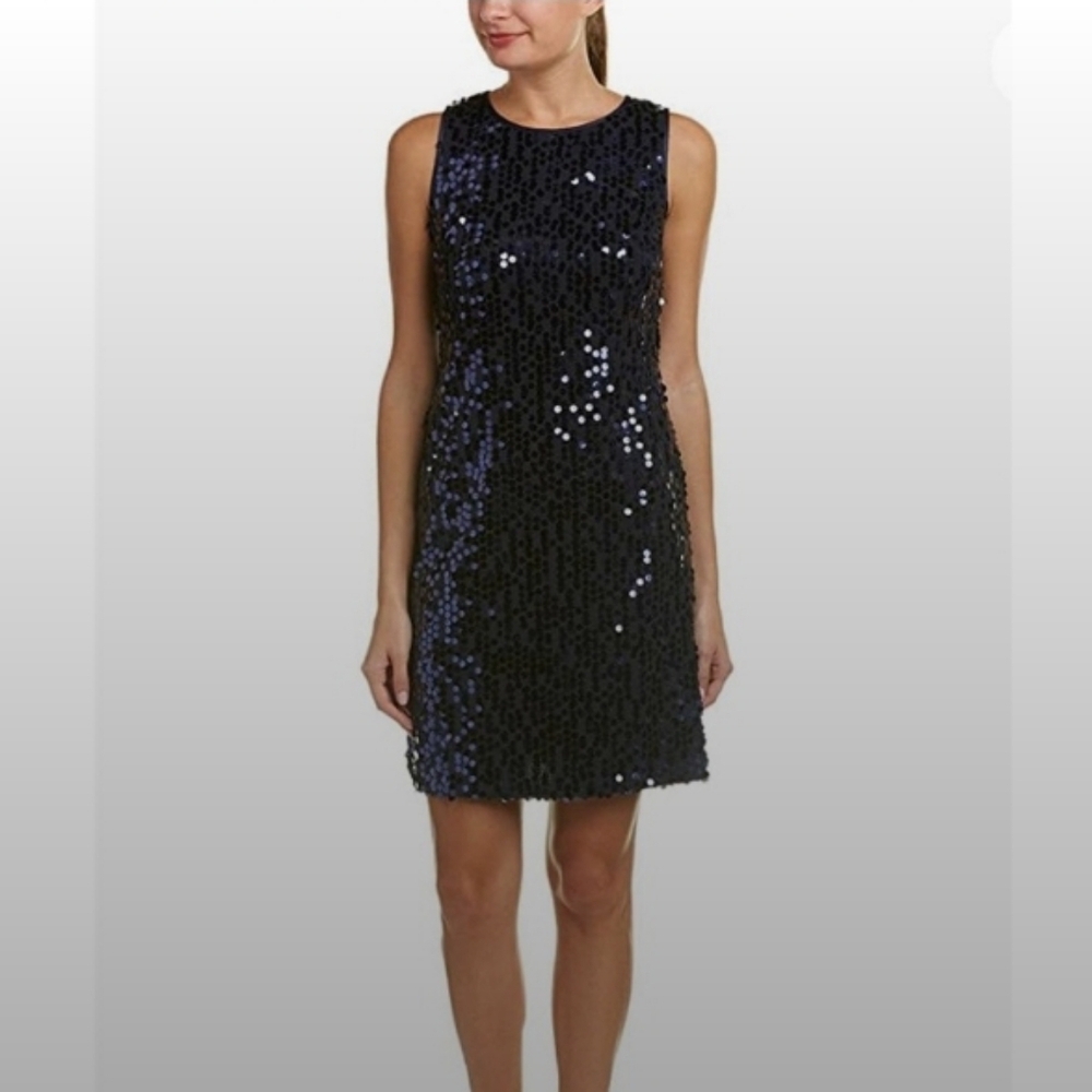 Taylor Sequin Crew Neck Sheath Dress Size 12 Black, 20" PTP, 36" L